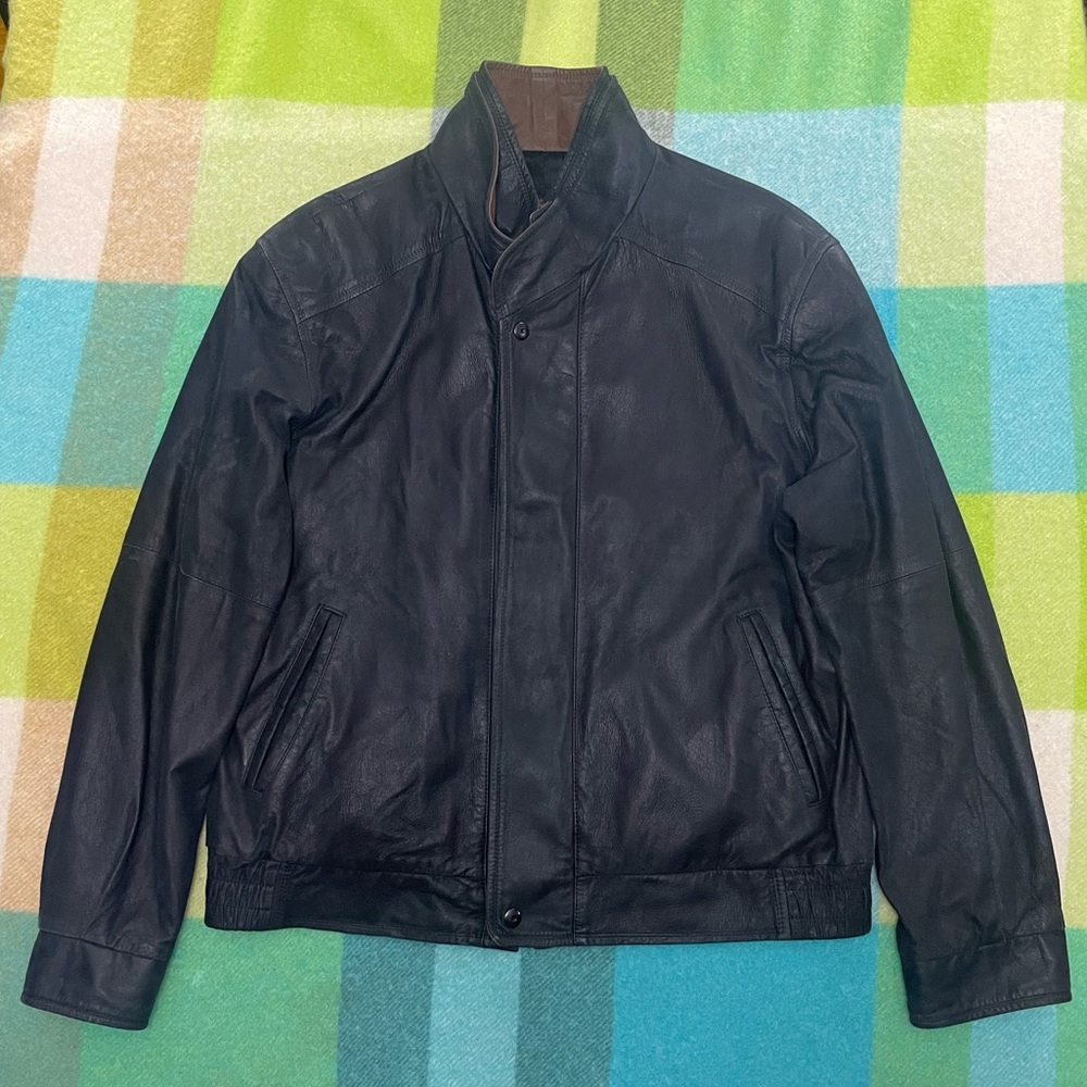 Vintage Johnston & Murphy Black Brown Full Zip Leather Jacket Men’s
